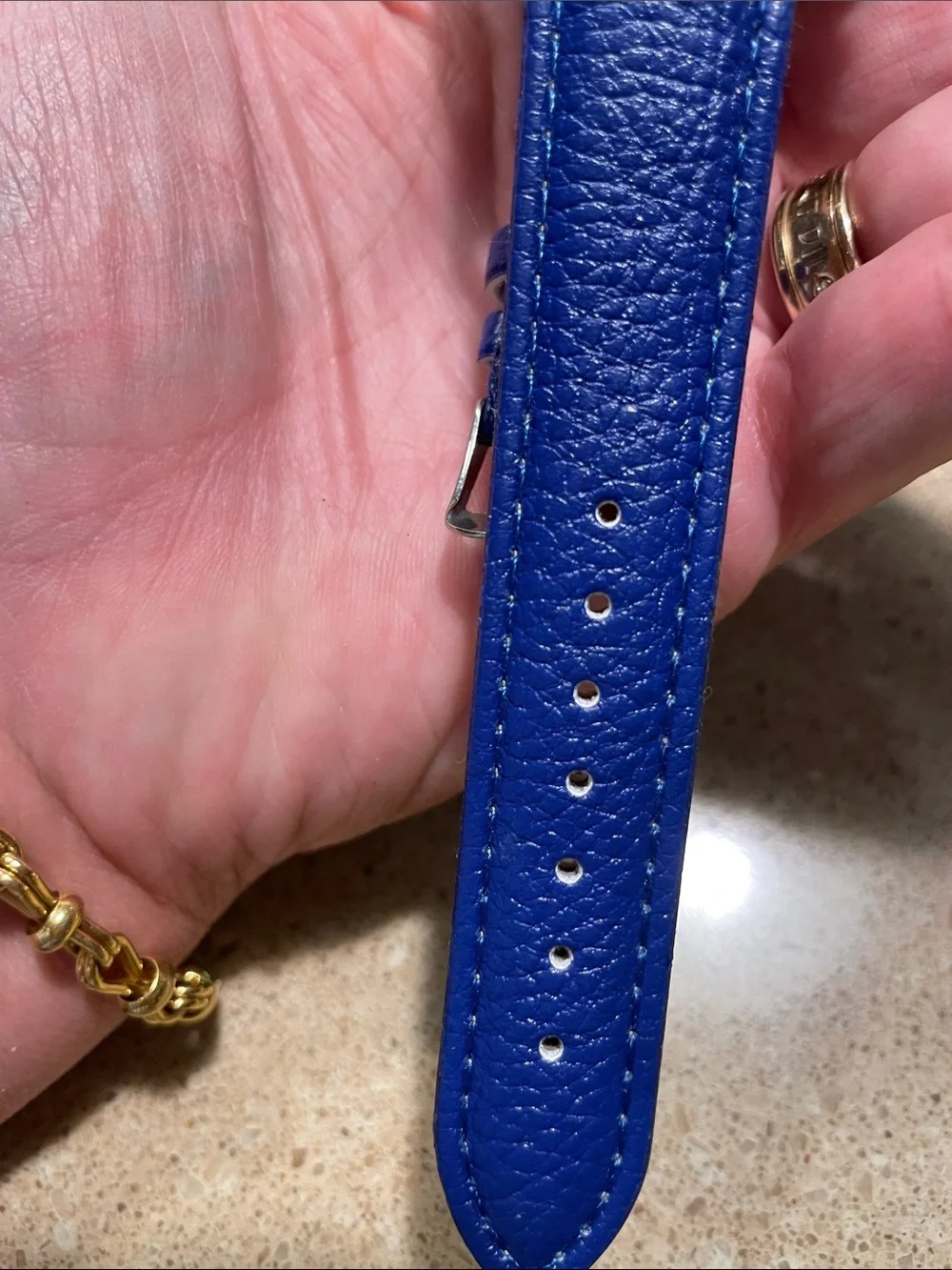 Geneva Platinum Blue Strap Gold-Tone Case Chronograph Watch